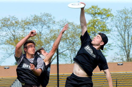 Players from Bryant's ultimate frisbee team practice