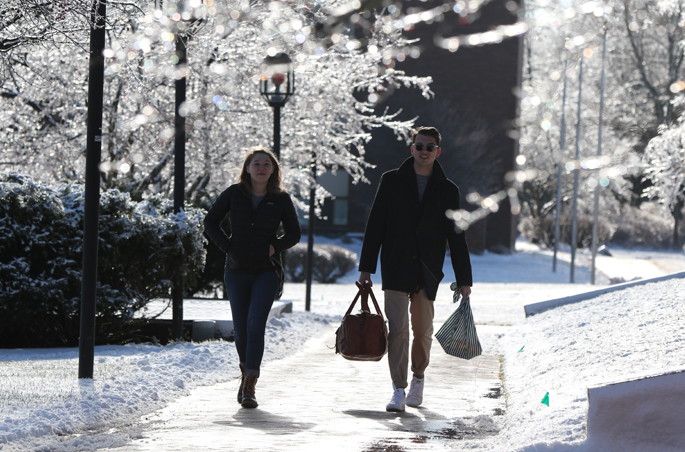 New England winters bring snow to campus.  